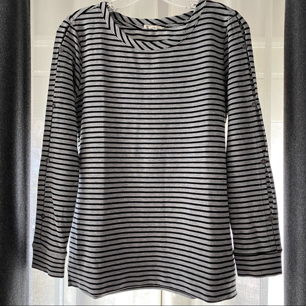 Jane and Delancey top gray black stripes long sleeves cutouts size small
